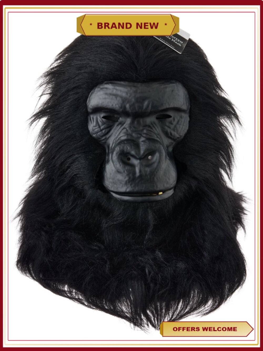 Gorilla Mask with Faux Fur Costume Accessory for Adults